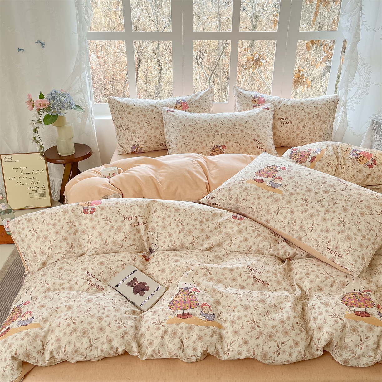 91家纺网 家纺一手货源 找家纺 名兮家居 2026新款A类全棉棉麻四件套 采蘑菇