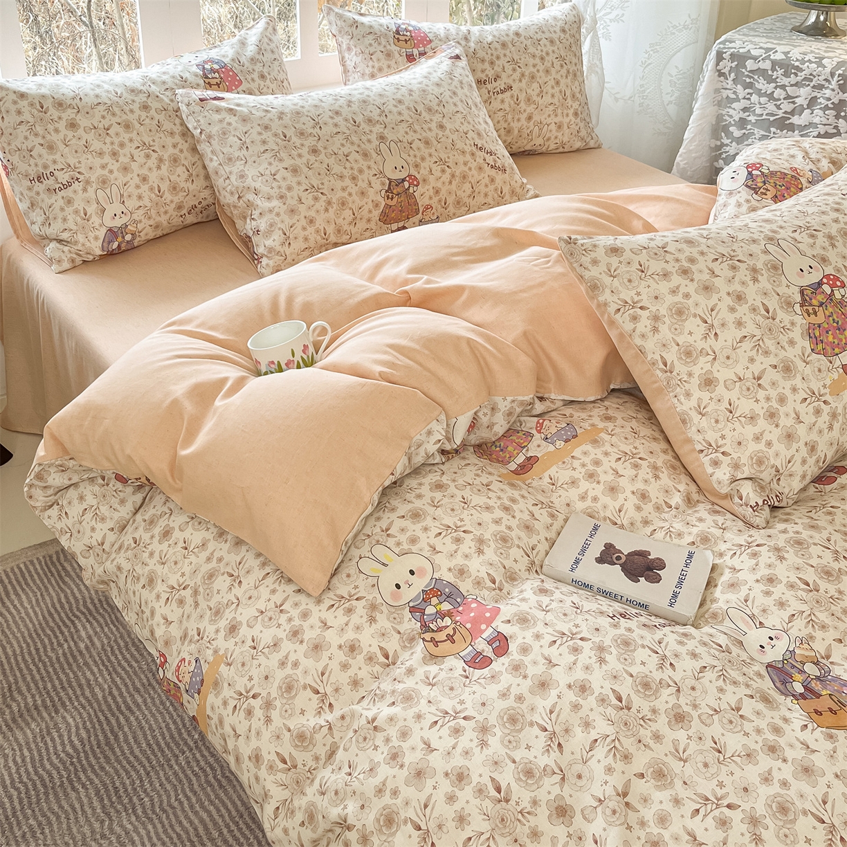 91家纺网 家纺一手货源 找家纺 名兮家居 2026新款A类全棉棉麻四件套 采蘑菇