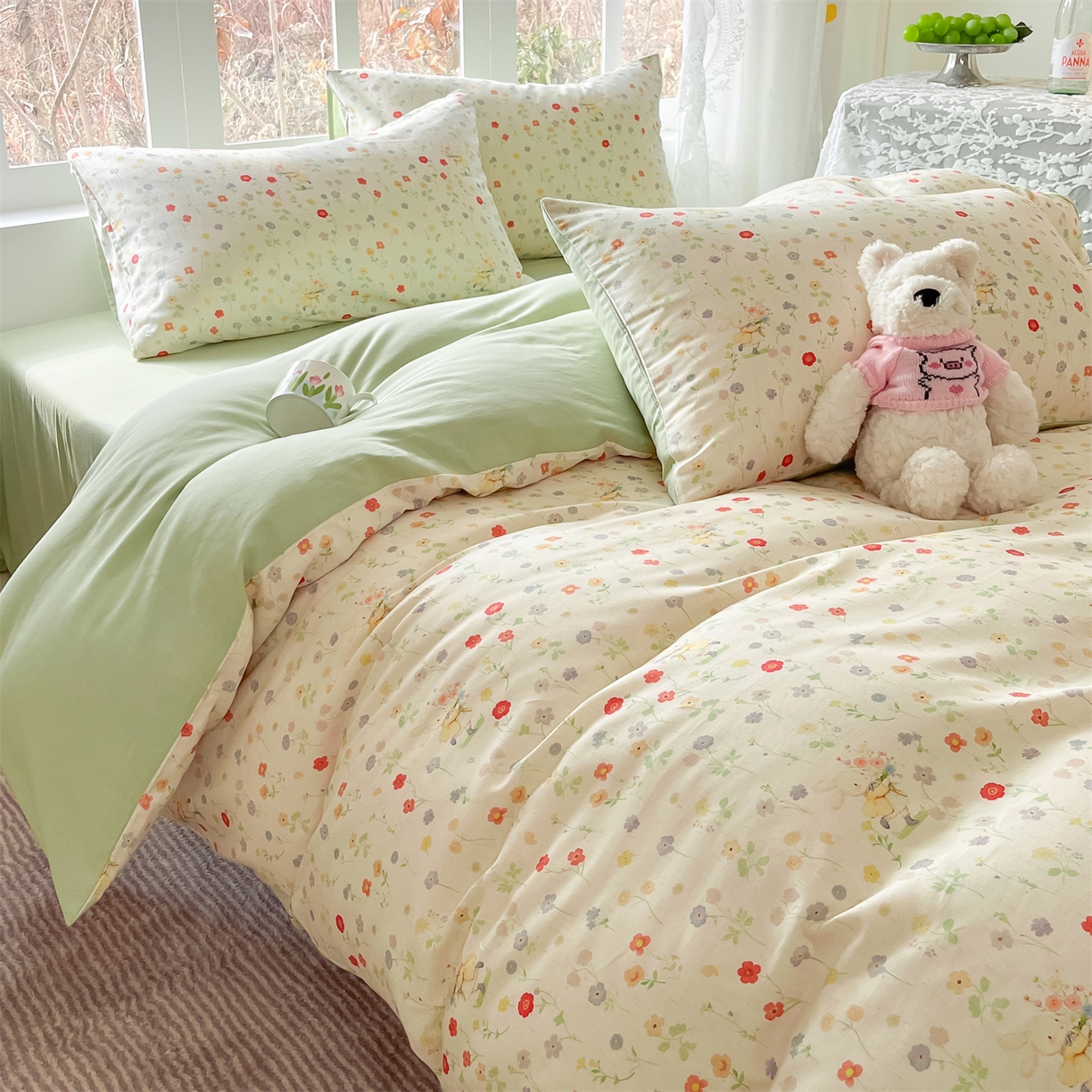 91家纺网 家纺一手货源 找家纺 名兮家居 2026新款A类全棉棉麻四件套 花间兔语