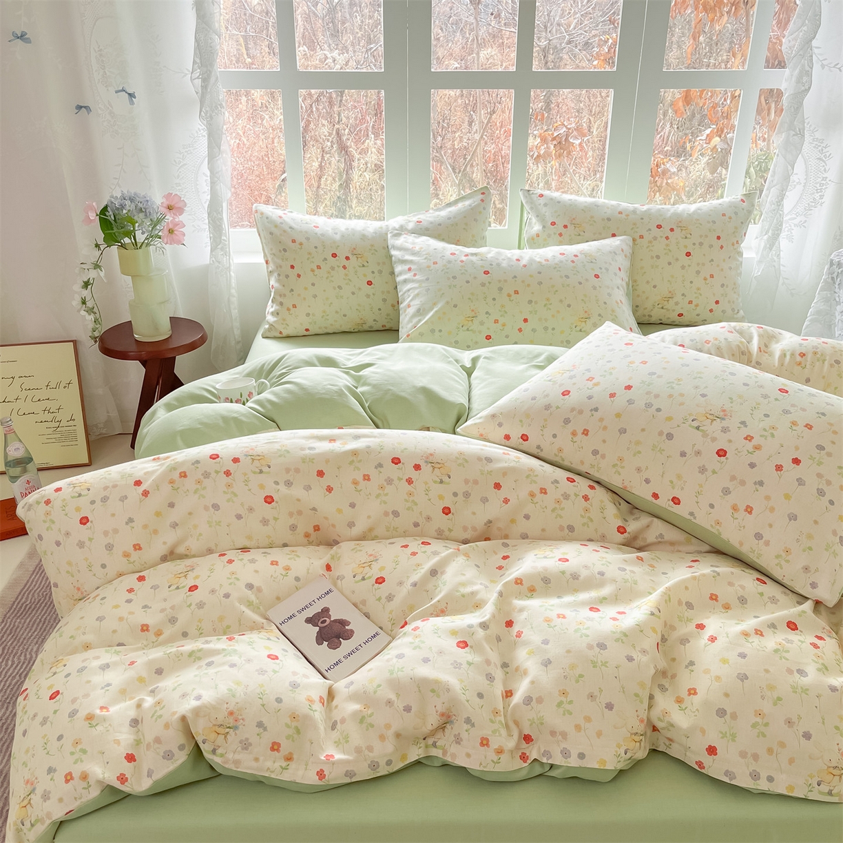 91家纺网 家纺一手货源 找家纺 名兮家居 2026新款A类全棉棉麻四件套 花间兔语