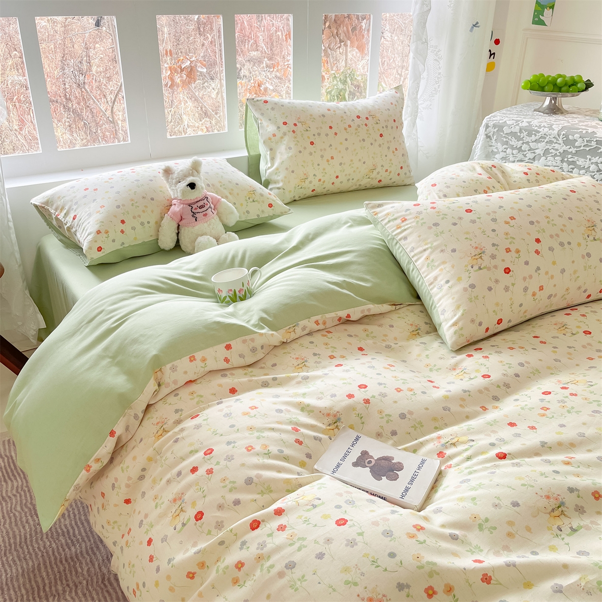 91家纺网 家纺一手货源 找家纺 名兮家居 2026新款A类全棉棉麻四件套 花间兔语