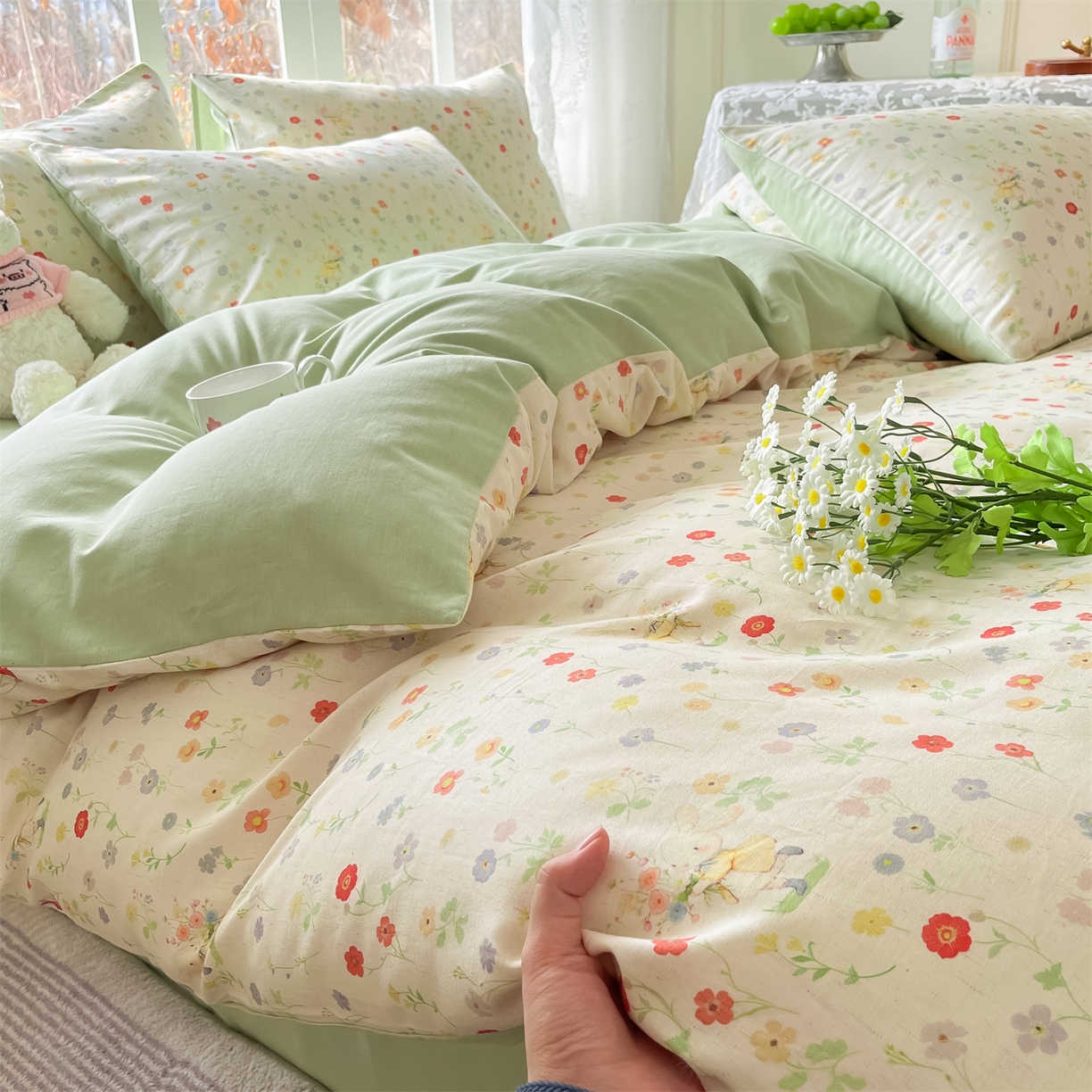 91家纺网 家纺一手货源 找家纺 名兮家居 2026新款A类全棉棉麻四件套 花间兔语