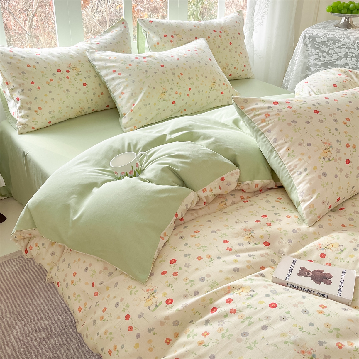 91家纺网 家纺一手货源 找家纺 名兮家居 2026新款A类全棉棉麻四件套 花间兔语