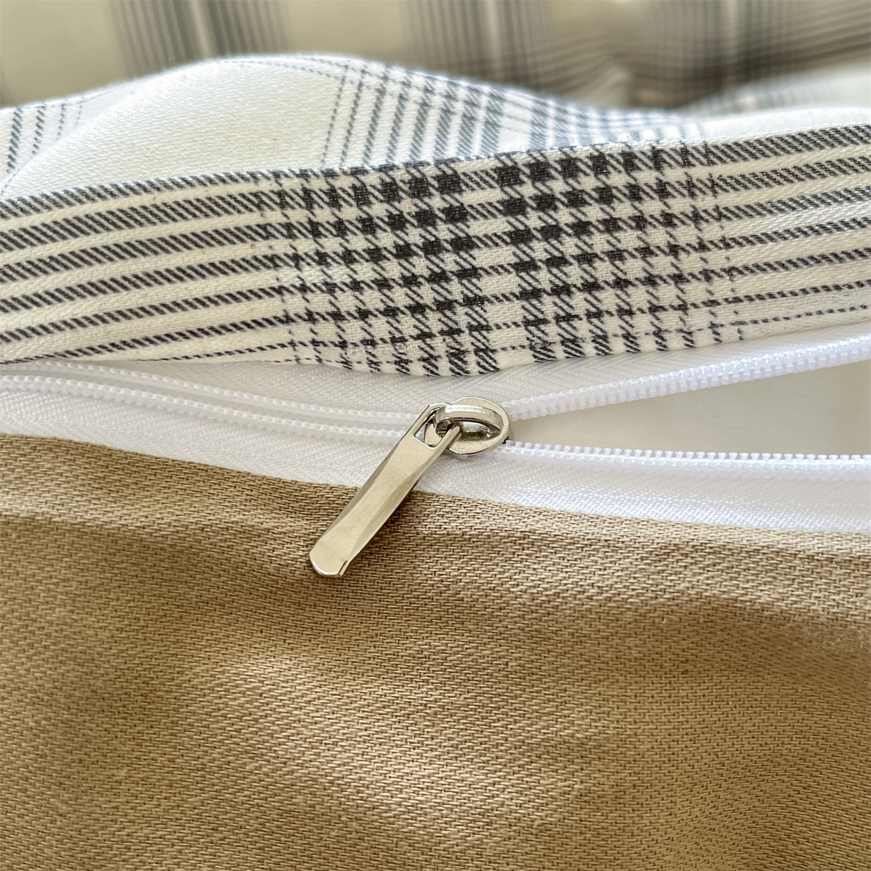 91家纺网 家纺一手货源 找家纺 名兮家居 2026新款A类全棉棉麻四件套 暖棕格