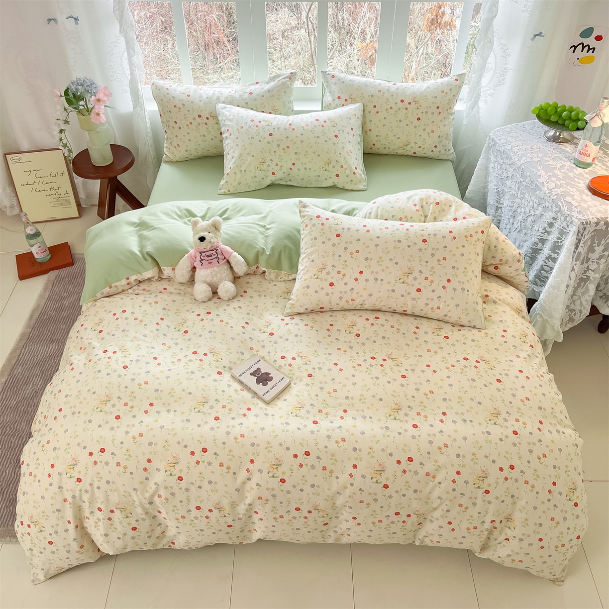 91家纺网 家纺一手货源 找家纺 名兮家居 2026新款A类全棉棉麻四件套 花间兔语