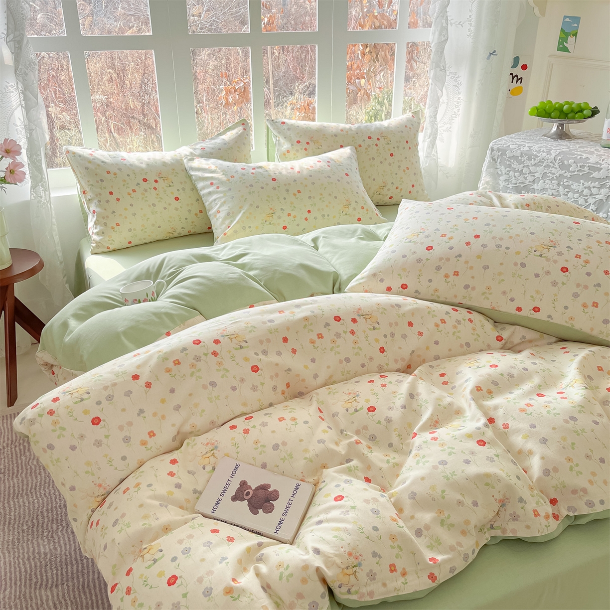 91家纺网 家纺一手货源 找家纺 名兮家居 2026新款A类全棉棉麻四件套 花间兔语