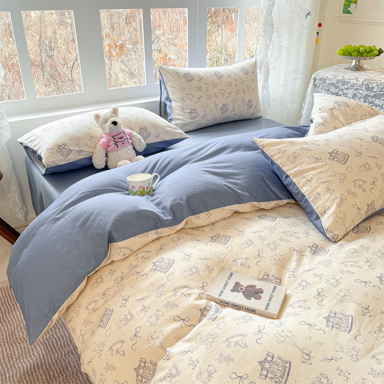 91家纺网 家纺一手货源 找家纺 名兮家居 2026新款A类全棉棉麻四件套 时光乐园