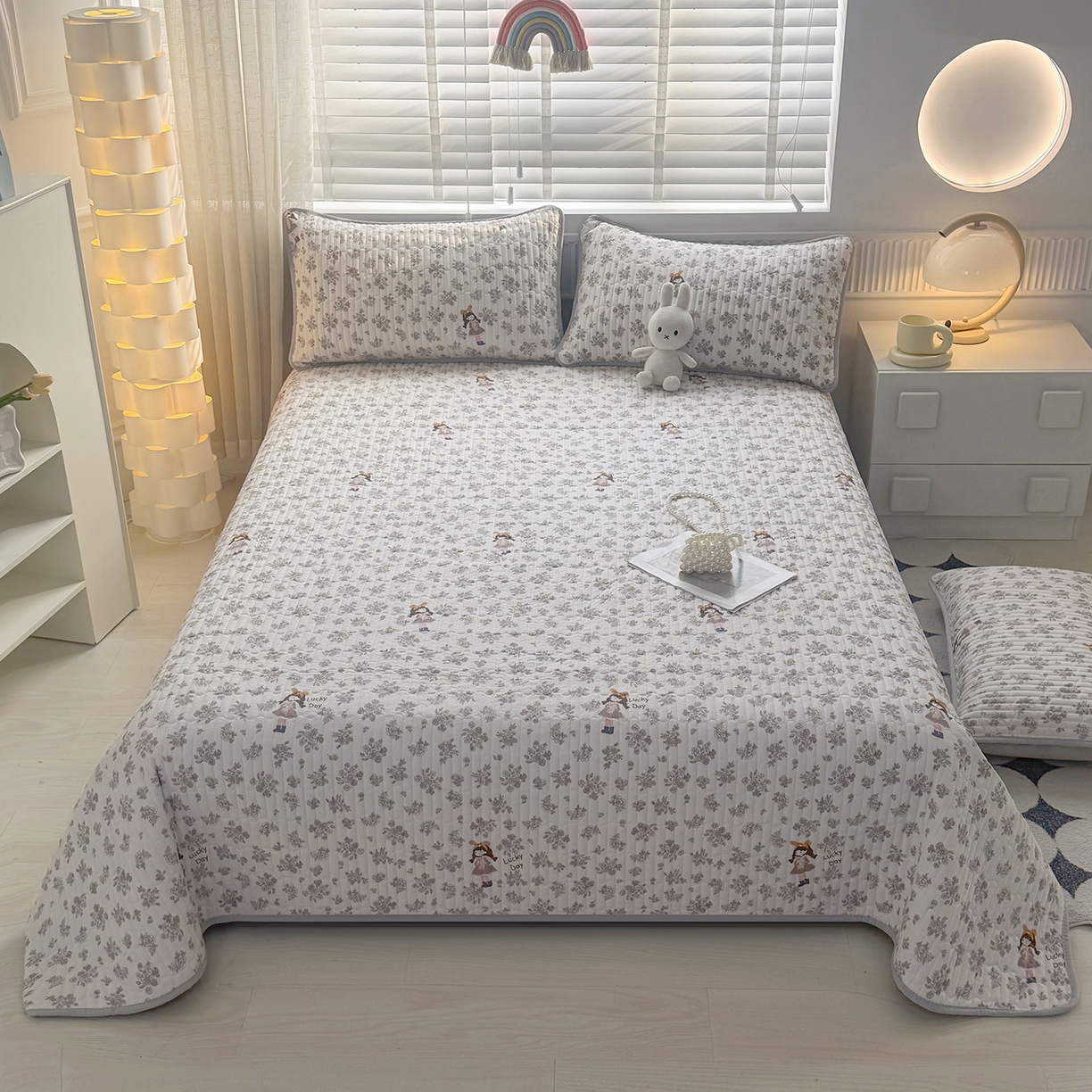 91家纺网 家纺一手货源 找家纺 悠米悠家 2026春夏新款木棉双层纱单床盖 床盖单件 晨间花园