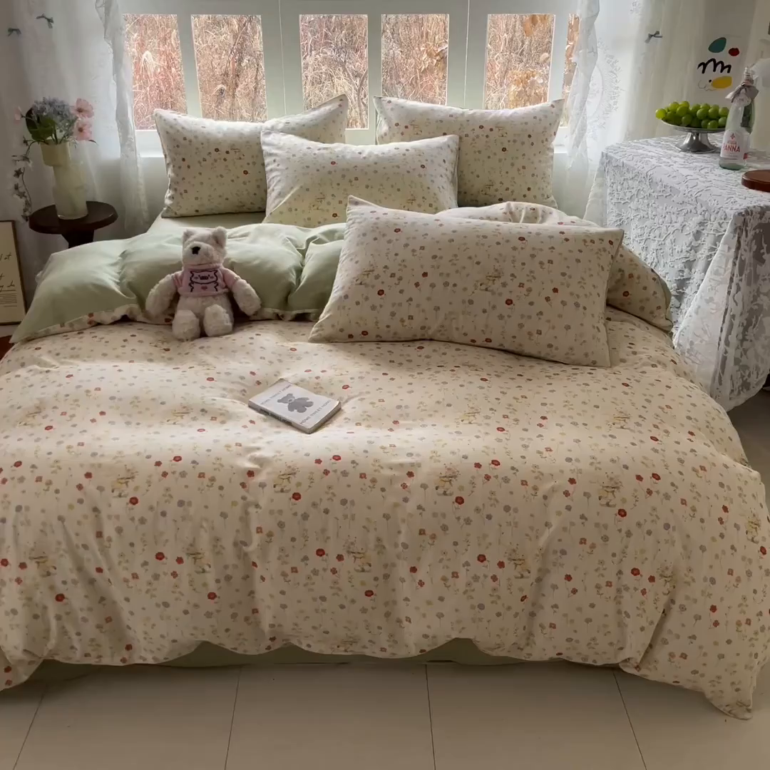 91家纺网 家纺一手货源 找家纺 名兮家居 2026新款A类全棉棉麻四件套 花间兔语