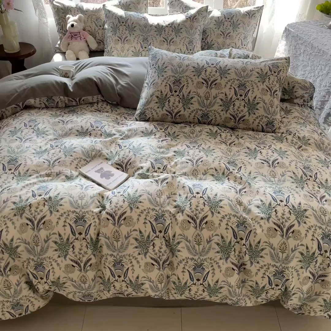 91家纺网 家纺一手货源 找家纺 名兮家居 2026新款A类全棉棉麻四件套 青釉