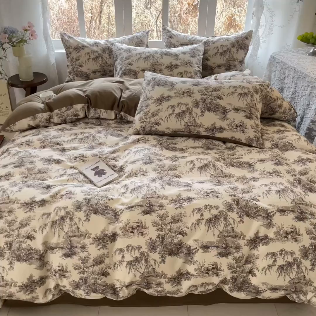 91家纺网 家纺一手货源 找家纺 名兮家居 2026新款A类全棉棉麻四件套 江南柳居