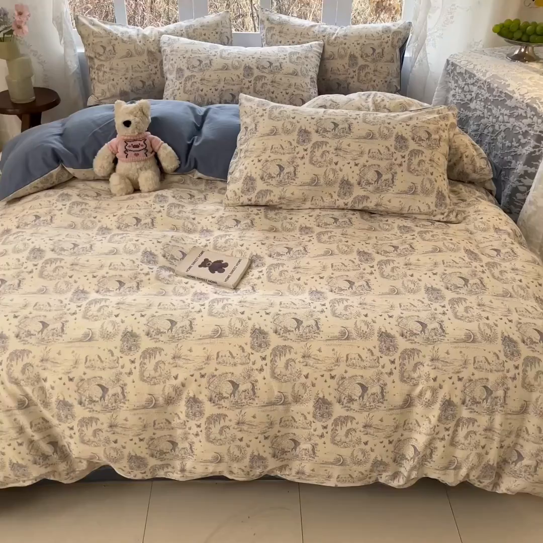 91家纺网 家纺一手货源 找家纺 名兮家居 2026新款A类全棉棉麻四件套 岁月静好