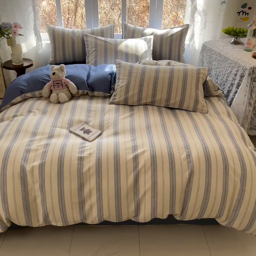 91家纺网 家纺一手货源 找家纺 名兮家居 2026新款A类全棉棉麻四件套 蓝调