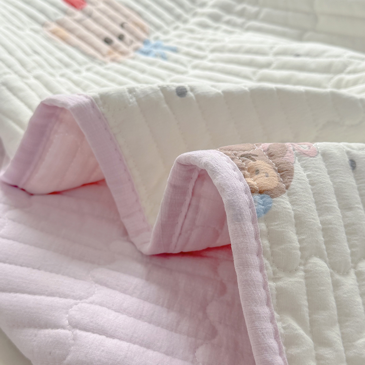 91家纺网 家纺一手货源 找家纺 悠米悠家 2026春夏新款木棉双层纱单床盖 床盖单件 萌趣派对