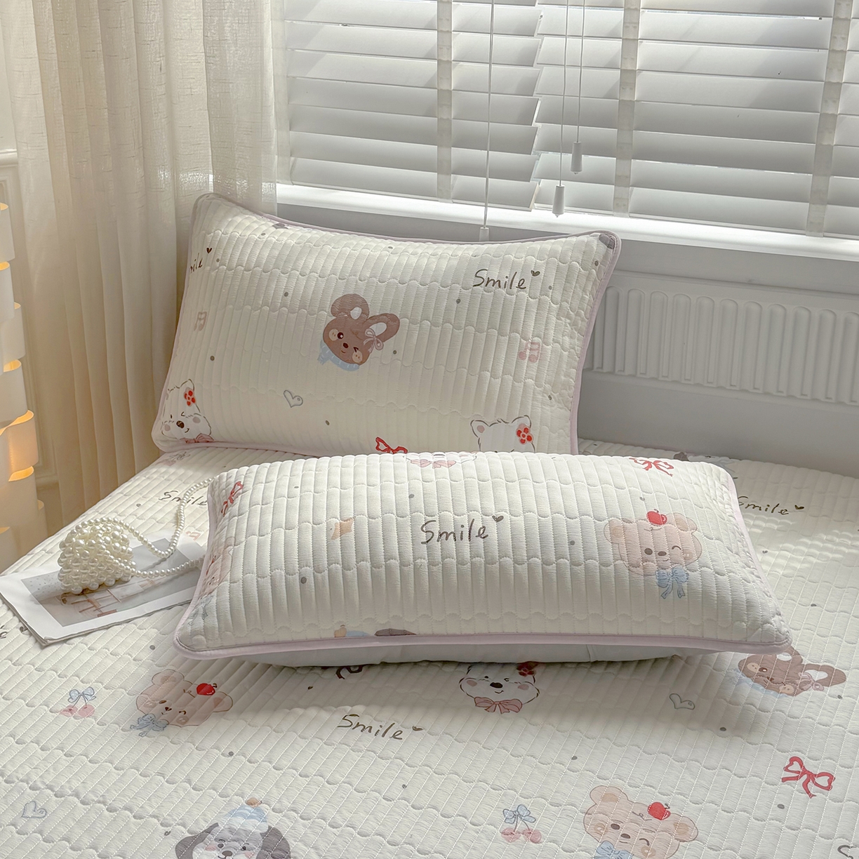 91家纺网 家纺一手货源 找家纺 悠米悠家 2026春夏新款木棉双层纱单床盖 床盖单件 萌趣派对