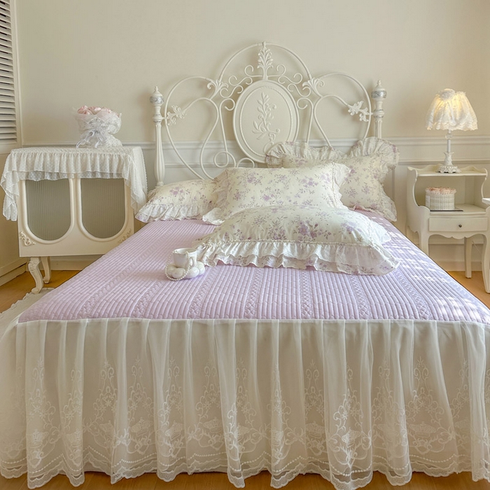 91家纺网 家纺一手货源 找家纺 瑞宝 2026新款全棉碎花AB夹棉床裙四件套系列 紫樱