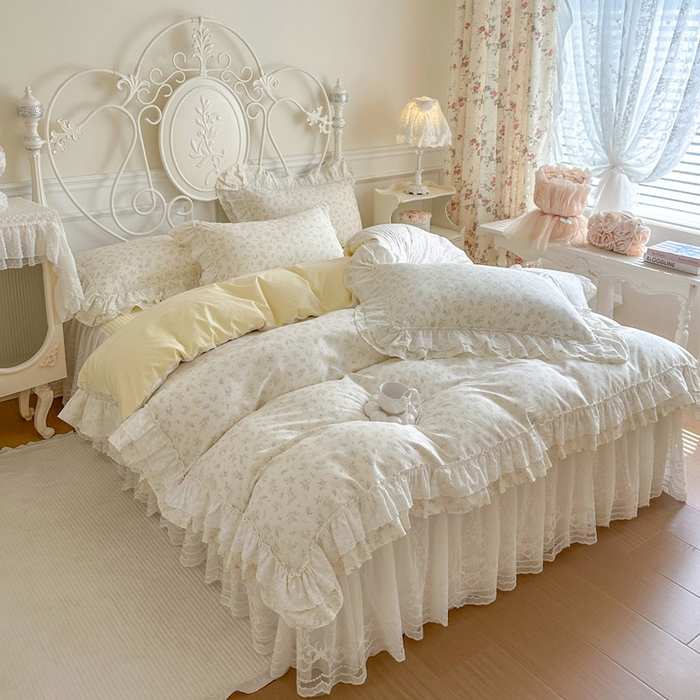 91家纺网 家纺一手货源 找家纺 瑞宝 2026新款全棉碎花AB夹棉床裙四件套系列 午后阳光