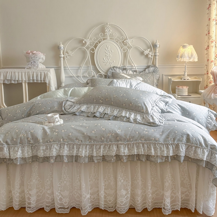 91家纺网 家纺一手货源 找家纺 瑞宝 2026新款全棉碎花AB夹棉床裙四件套系列 春浅