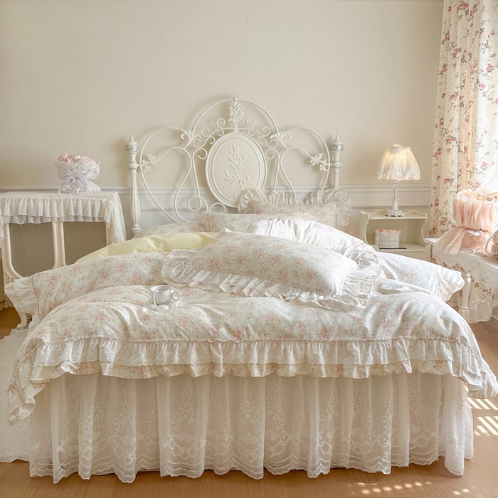 瑞宝 2026新款全棉碎花AB夹棉床裙四件套系列 婉柠