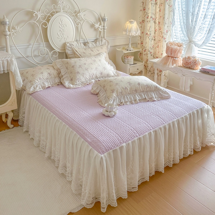 91家纺网 家纺一手货源 找家纺 瑞宝 2026新款全棉碎花AB夹棉床裙四件套系列 桃夭夭