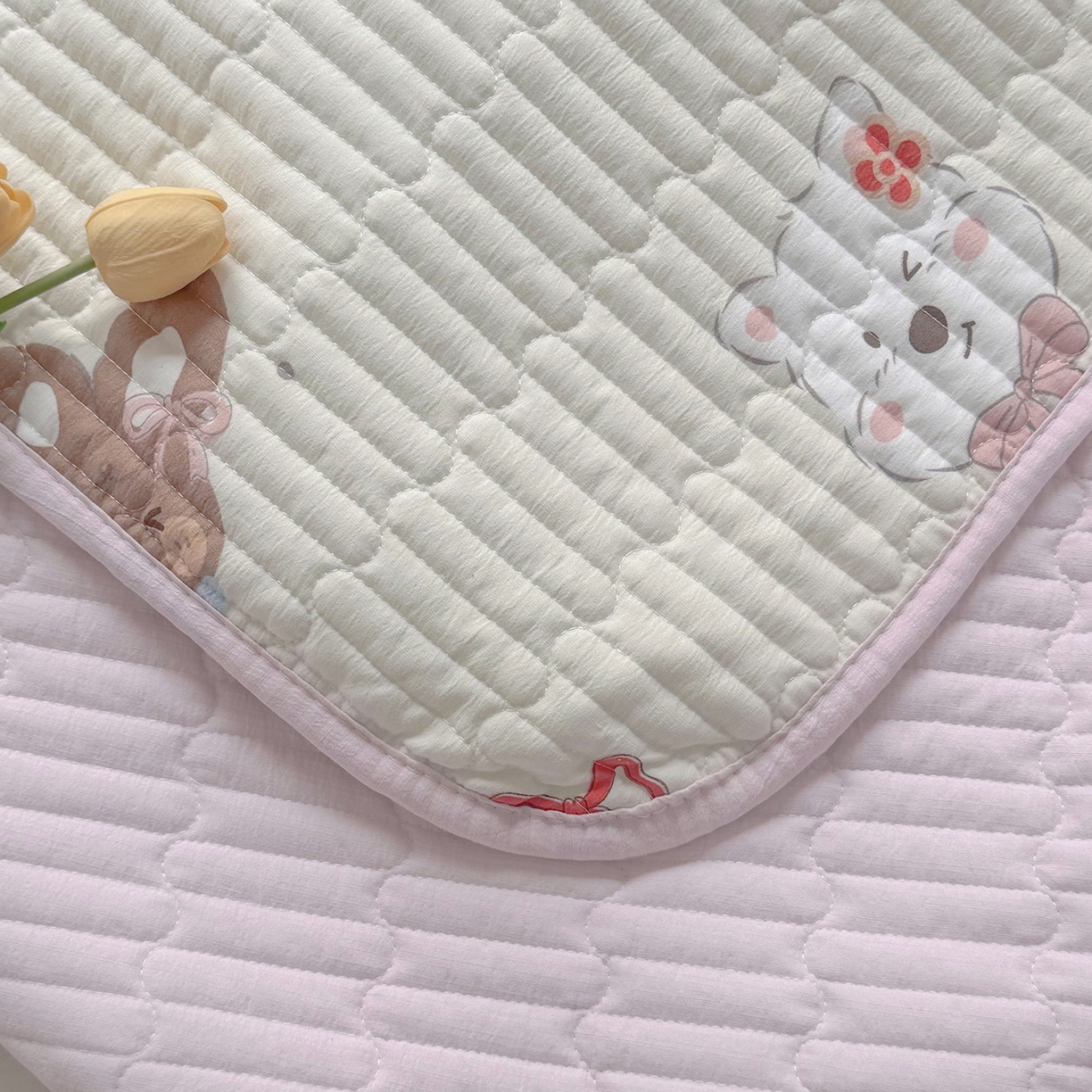 91家纺网 家纺一手货源 找家纺 悠米悠家 2026春夏新款木棉双层纱单床盖 床盖单件 萌趣派对