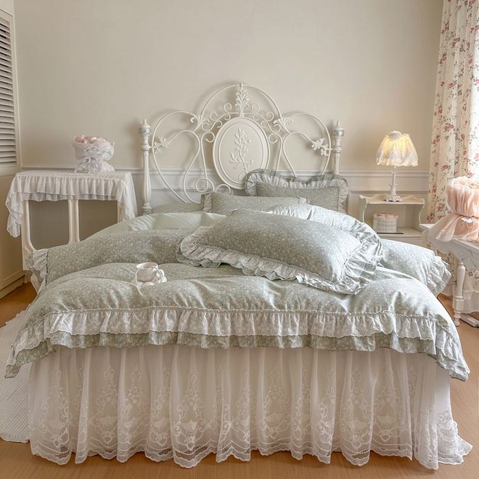 瑞宝 2026新款全棉碎花AB夹棉床裙四件套系列 豆蔻