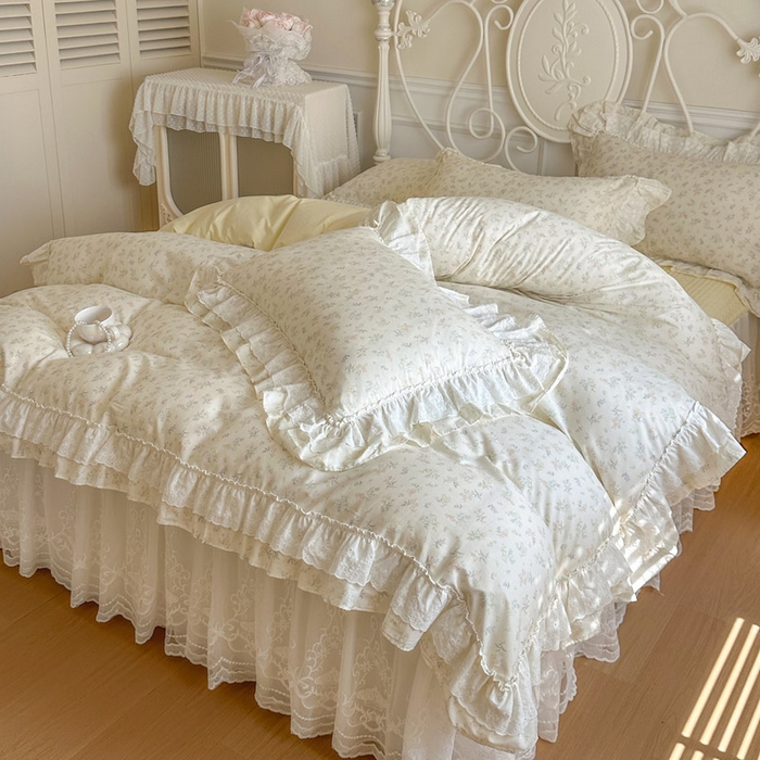 91家纺网 家纺一手货源 找家纺 瑞宝 2026新款全棉碎花AB夹棉床裙四件套系列 午后阳光