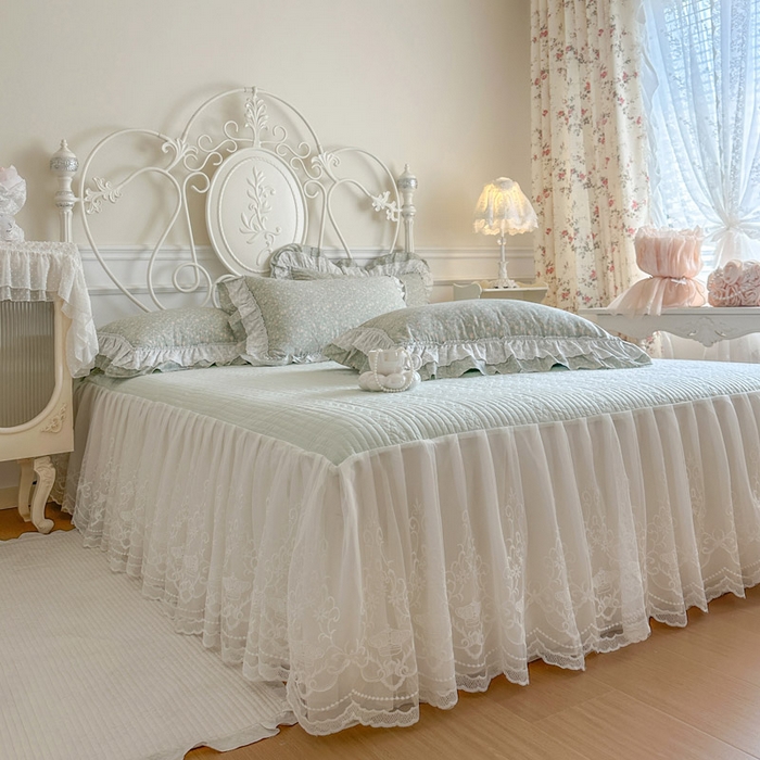 91家纺网 家纺一手货源 找家纺 瑞宝 2026新款全棉碎花AB夹棉床裙四件套系列 豆蔻