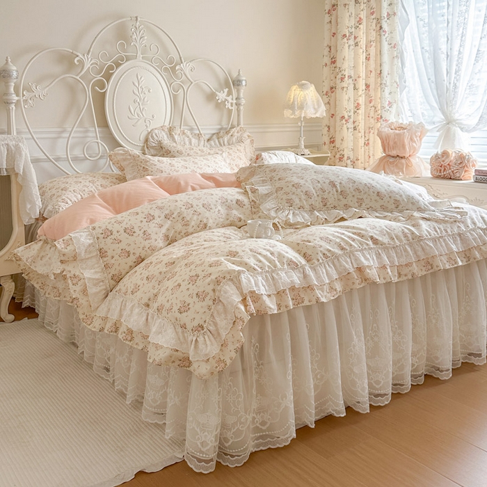 91家纺网 家纺一手货源 找家纺 瑞宝 2026新款全棉碎花AB夹棉床裙四件套系列 罗拉小姐