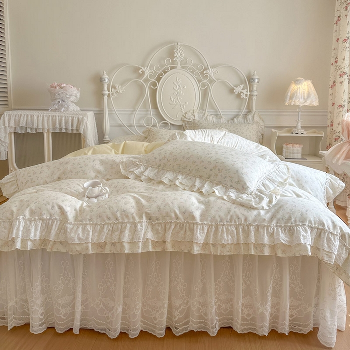 91家纺网 家纺一手货源 找家纺 瑞宝 2026新款全棉碎花AB夹棉床裙四件套系列 午后阳光