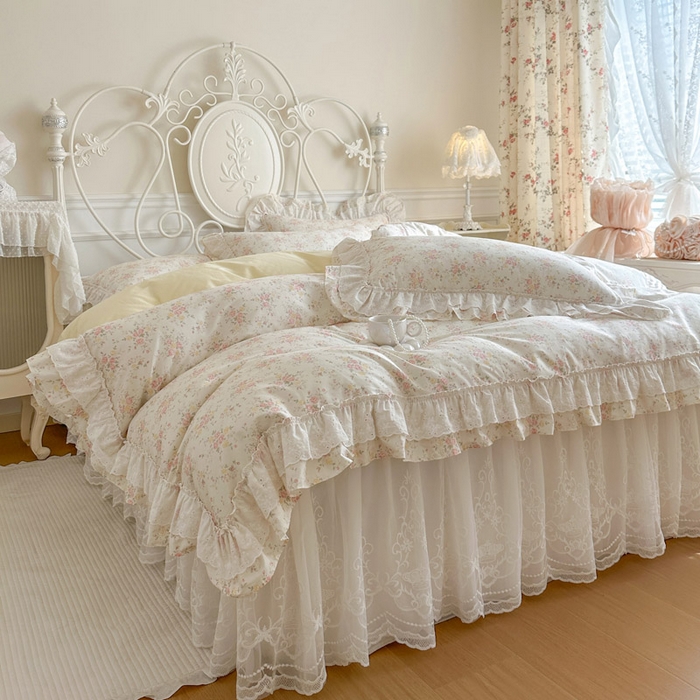 91家纺网 家纺一手货源 找家纺 瑞宝 2026新款全棉碎花AB夹棉床裙四件套系列 婉柠