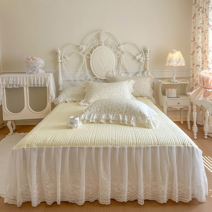 91家纺网 家纺一手货源 找家纺 瑞宝 2026新款全棉碎花AB夹棉床裙四件套系列 午后阳光