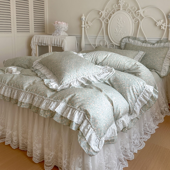 91家纺网 家纺一手货源 找家纺 瑞宝 2026新款全棉碎花AB夹棉床裙四件套系列 豆蔻