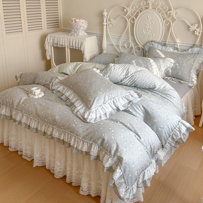 91家纺网 家纺一手货源 找家纺 瑞宝 2026新款全棉碎花AB夹棉床裙四件套系列 春浅