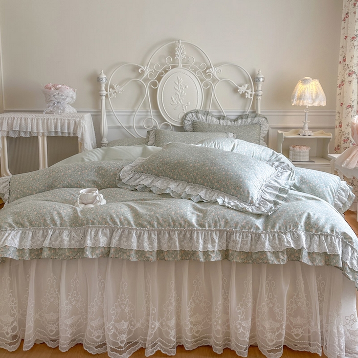 91家纺网 家纺一手货源 找家纺 瑞宝 2026新款全棉碎花AB夹棉床裙四件套系列 豆蔻