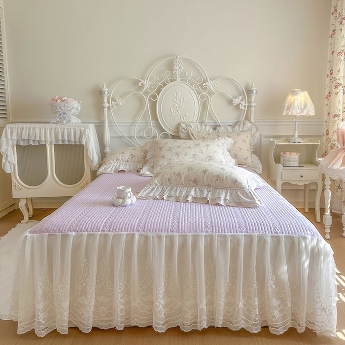 91家纺网 家纺一手货源 找家纺 瑞宝 2026新款全棉碎花AB夹棉床裙四件套系列 桃夭夭