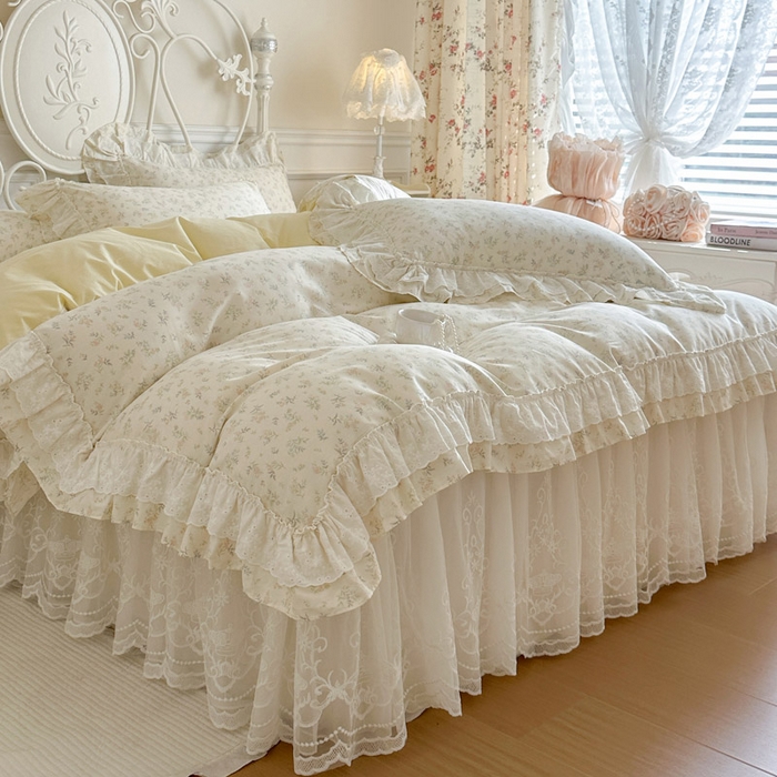 91家纺网 家纺一手货源 找家纺 瑞宝 2026新款全棉碎花AB夹棉床裙四件套系列 午后阳光