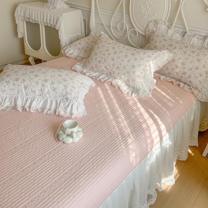 91家纺网 家纺一手货源 找家纺 瑞宝 2026新款全棉碎花AB夹棉床裙四件套系列 青缇