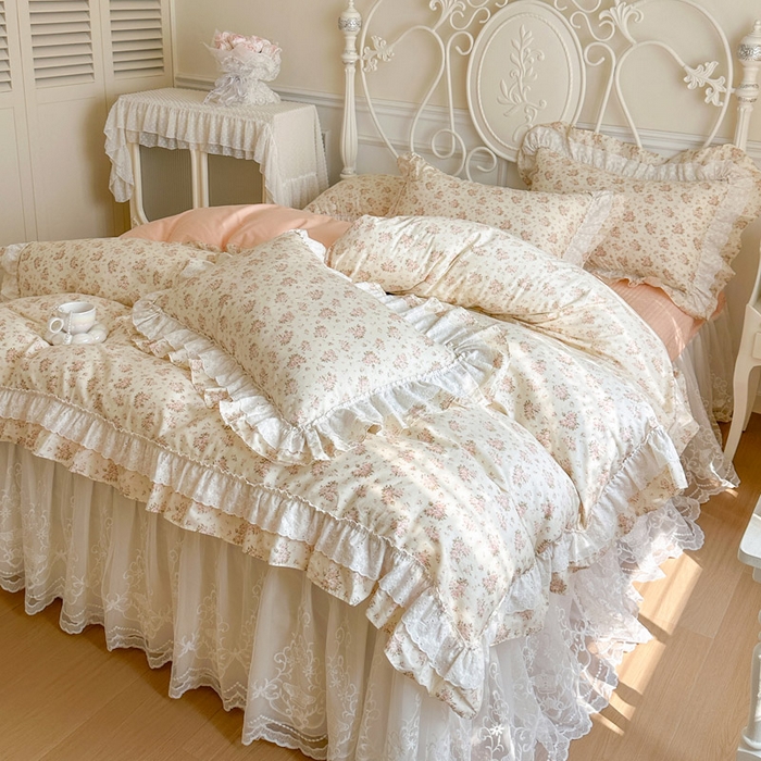 91家纺网 家纺一手货源 找家纺 瑞宝 2026新款全棉碎花AB夹棉床裙四件套系列 罗拉小姐