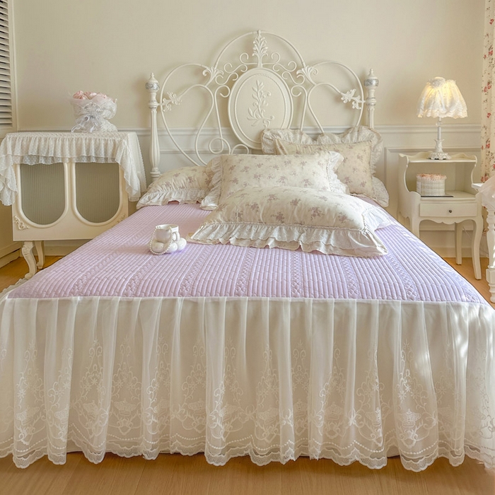 91家纺网 家纺一手货源 找家纺 瑞宝 2026新款全棉碎花AB夹棉床裙四件套系列 桃夭夭