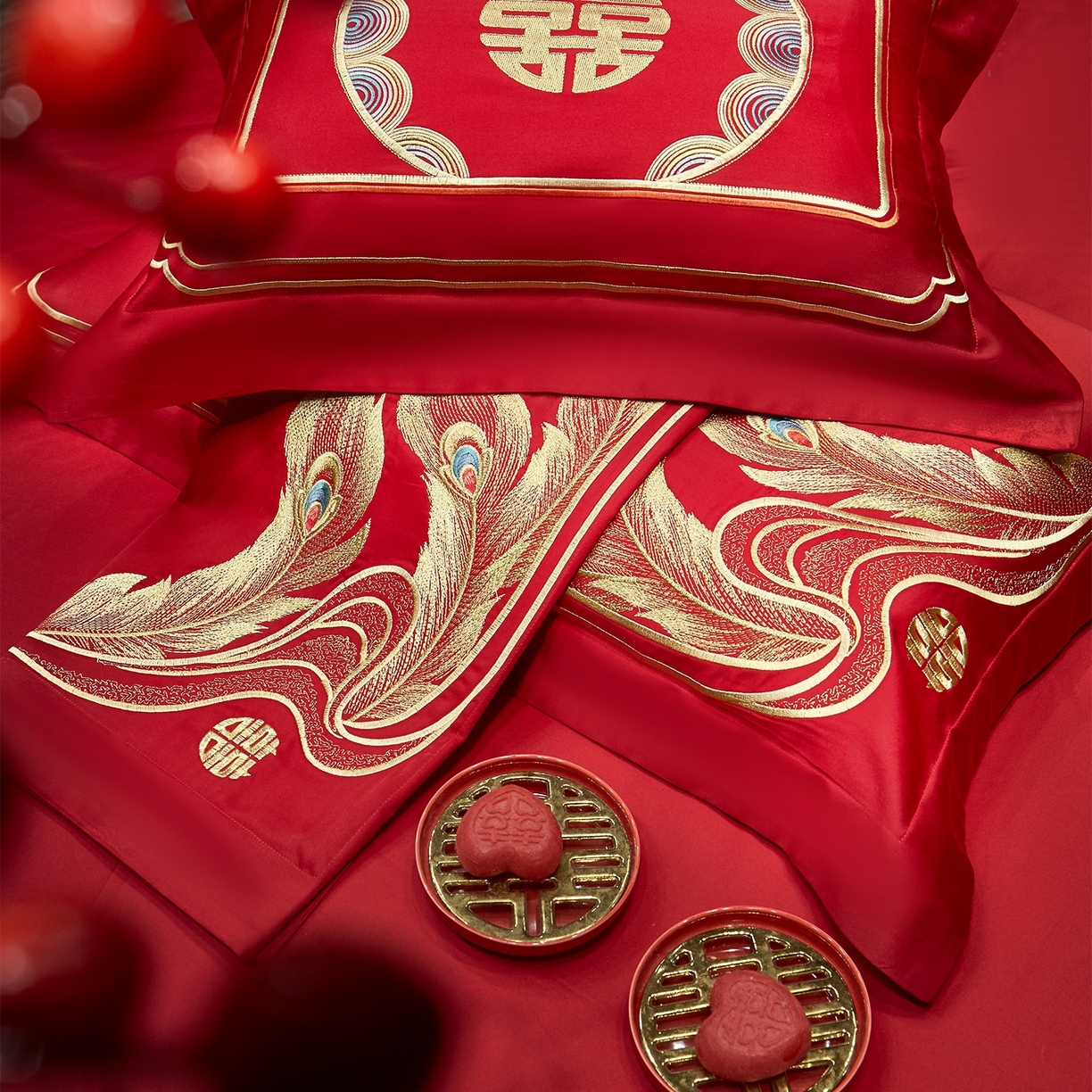 91家纺网 家纺一手货源 找家纺 蒂爵 2026婚庆新疆长绒棉纯棉原版大绣花婚庆四件套多件套340系列 龙凤合玺