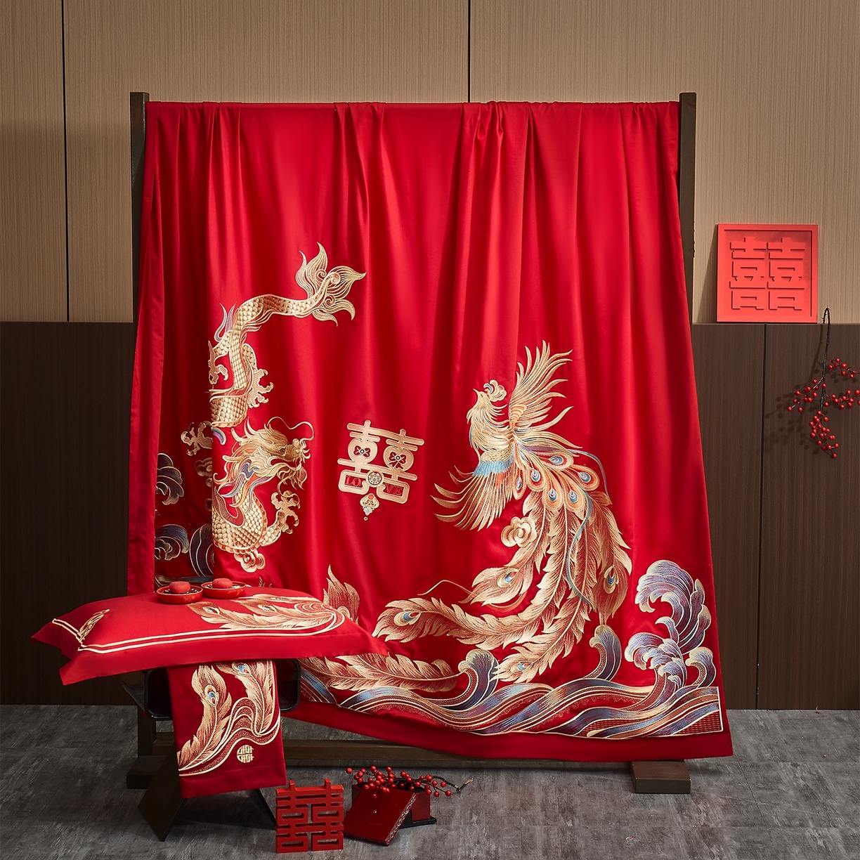 91家纺网 家纺一手货源 找家纺 蒂爵 2026婚庆新疆长绒棉纯棉原版大绣花婚庆四件套多件套340系列 龙凤合玺