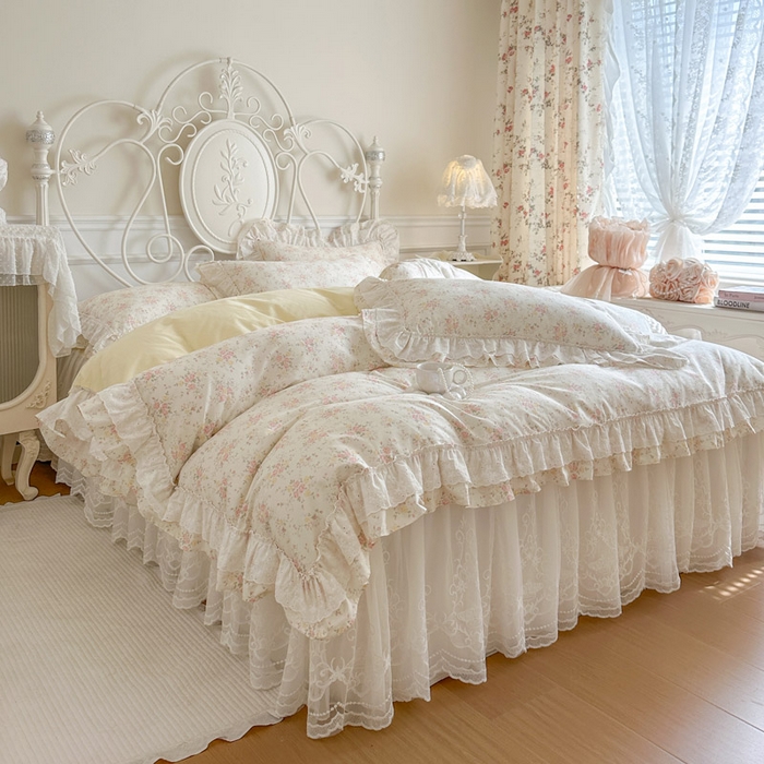 91家纺网 家纺一手货源 找家纺 瑞宝 2026新款全棉碎花AB夹棉床裙四件套系列 婉柠