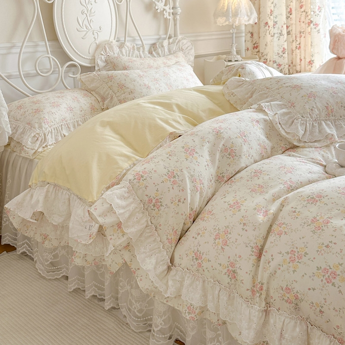 91家纺网 家纺一手货源 找家纺 瑞宝 2026新款全棉碎花AB夹棉床裙四件套系列 婉柠