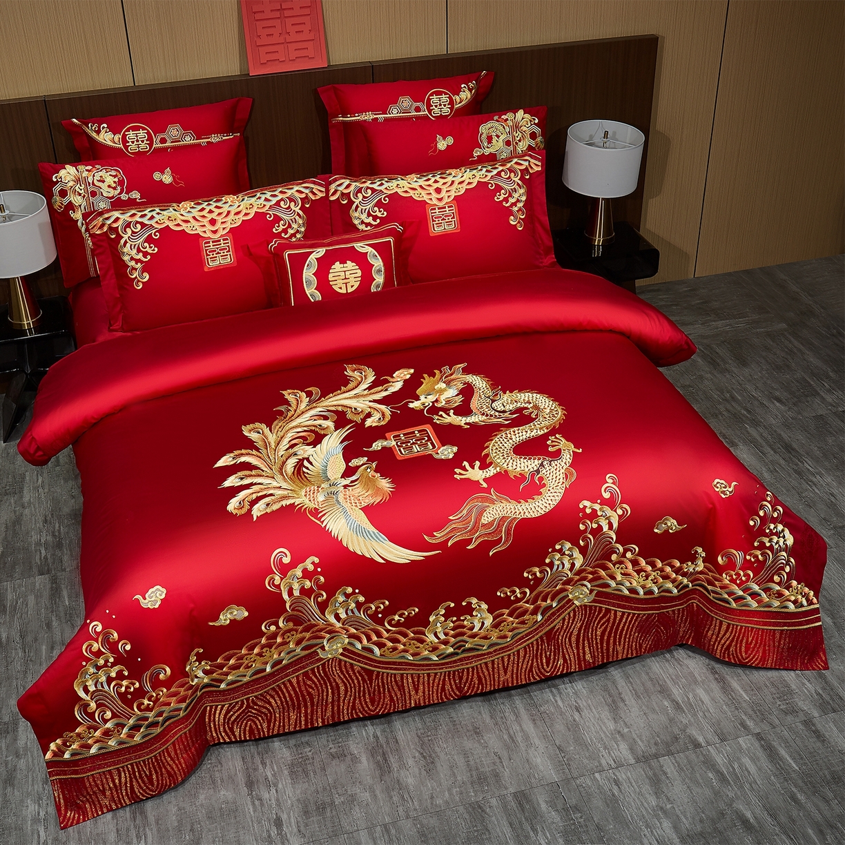 91家纺网 家纺一手货源 找家纺 蒂爵 2026婚庆新疆长绒棉纯棉原版大绣花婚庆四件套多件套340系列 龙凤王朝金