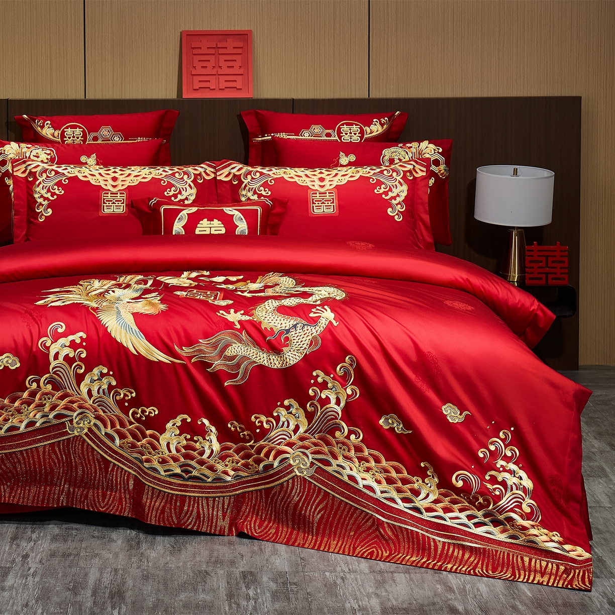 91家纺网 家纺一手货源 找家纺 蒂爵 2026婚庆新疆长绒棉纯棉原版大绣花婚庆四件套多件套340系列 龙凤王朝金