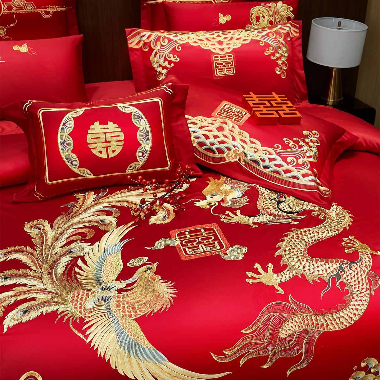 91家纺网 家纺一手货源 找家纺 蒂爵 2026婚庆新疆长绒棉纯棉原版大绣花婚庆四件套多件套340系列 龙凤王朝金