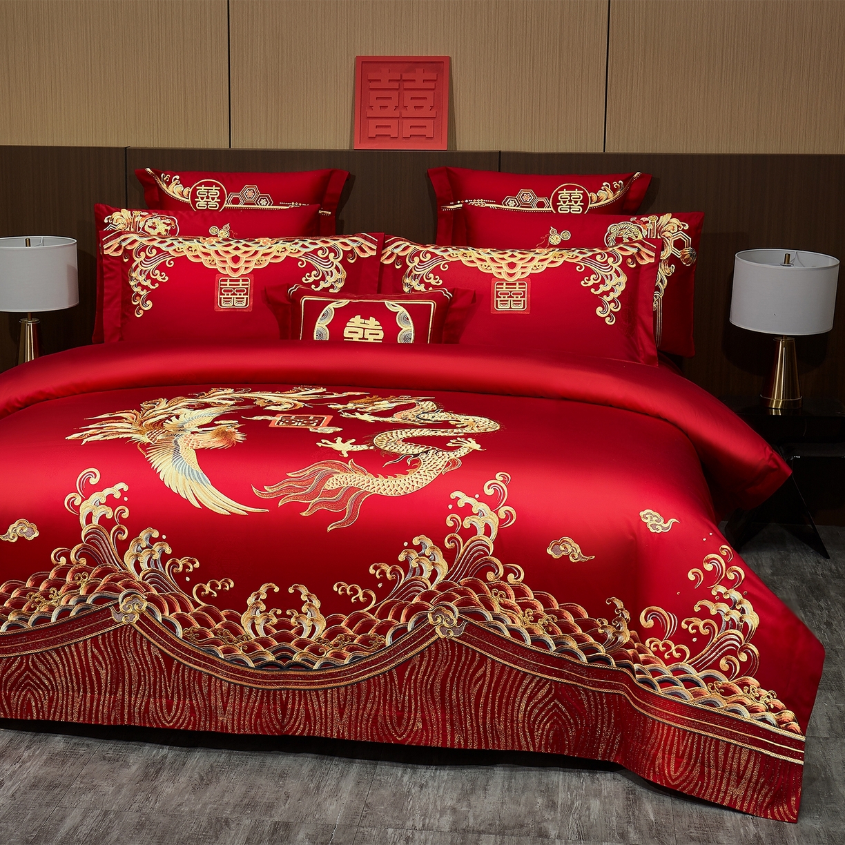 91家纺网 家纺一手货源 找家纺 蒂爵 2026婚庆新疆长绒棉纯棉原版大绣花婚庆四件套多件套340系列 龙凤王朝金