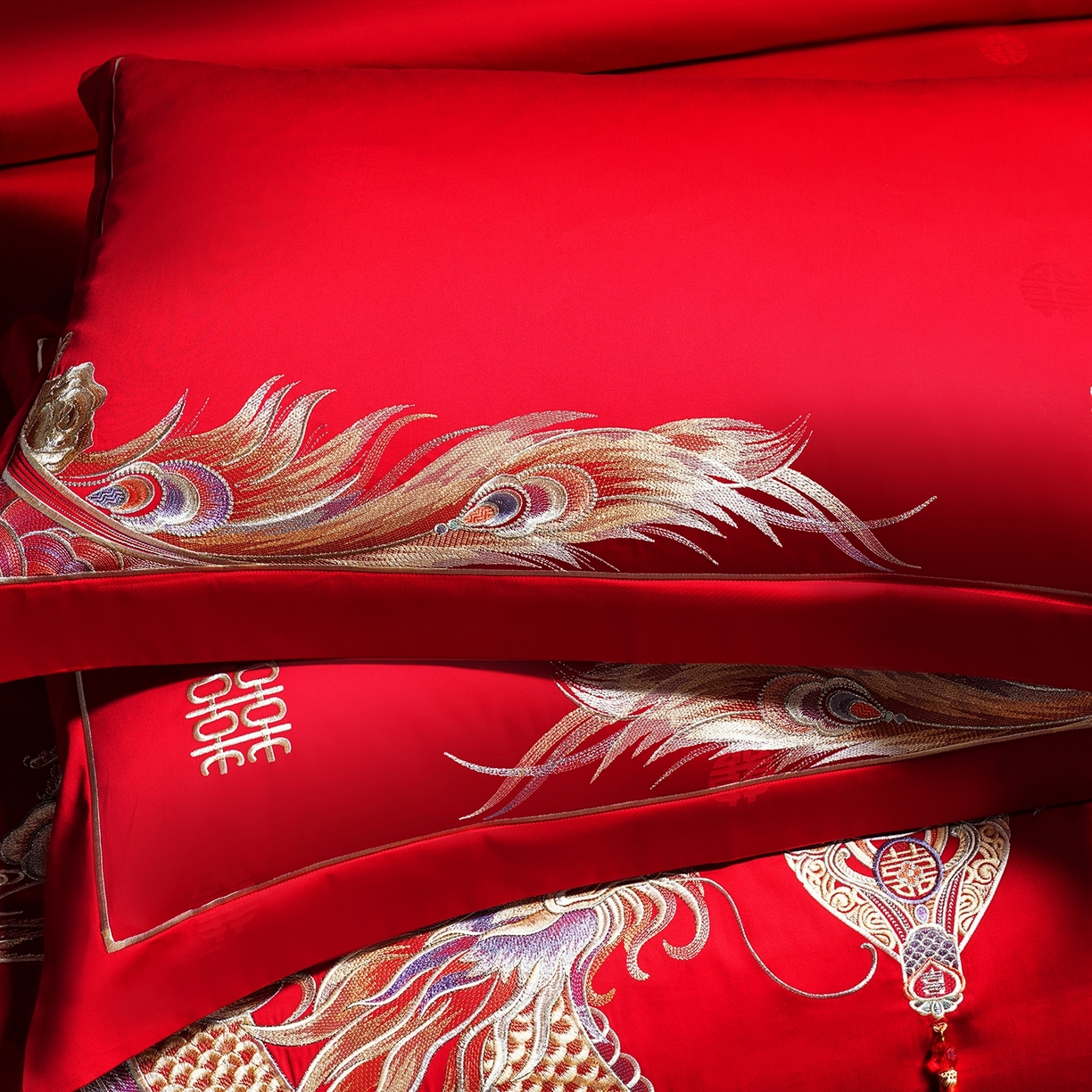 91家纺网 家纺一手货源 找家纺 蒂爵 2026婚庆新疆长绒棉纯棉原版大绣花婚庆四件套多件套340系列 龙翔凤舞