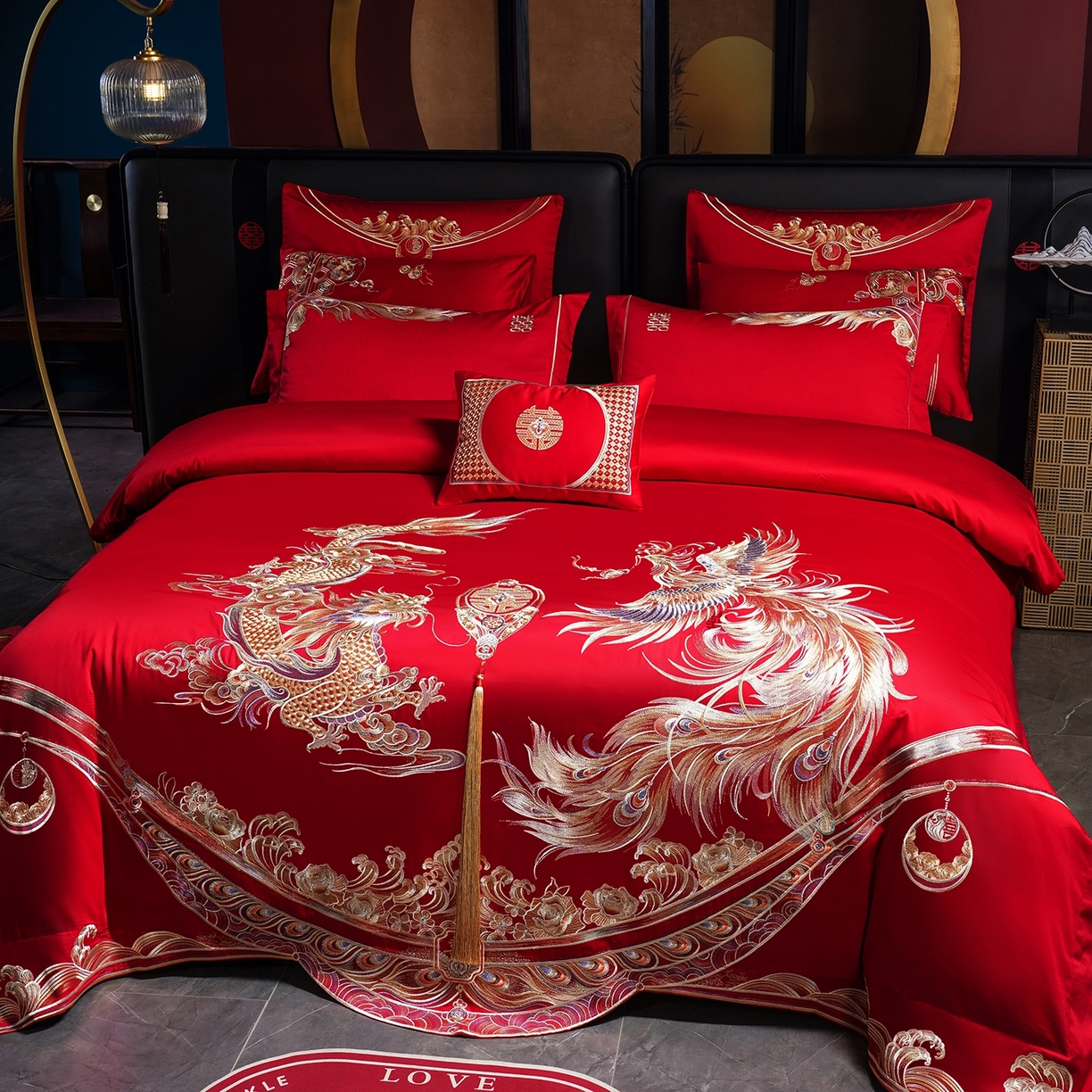 91家纺网 家纺一手货源 找家纺 蒂爵 2026婚庆新疆长绒棉纯棉原版大绣花婚庆四件套多件套340系列 龙翔凤舞